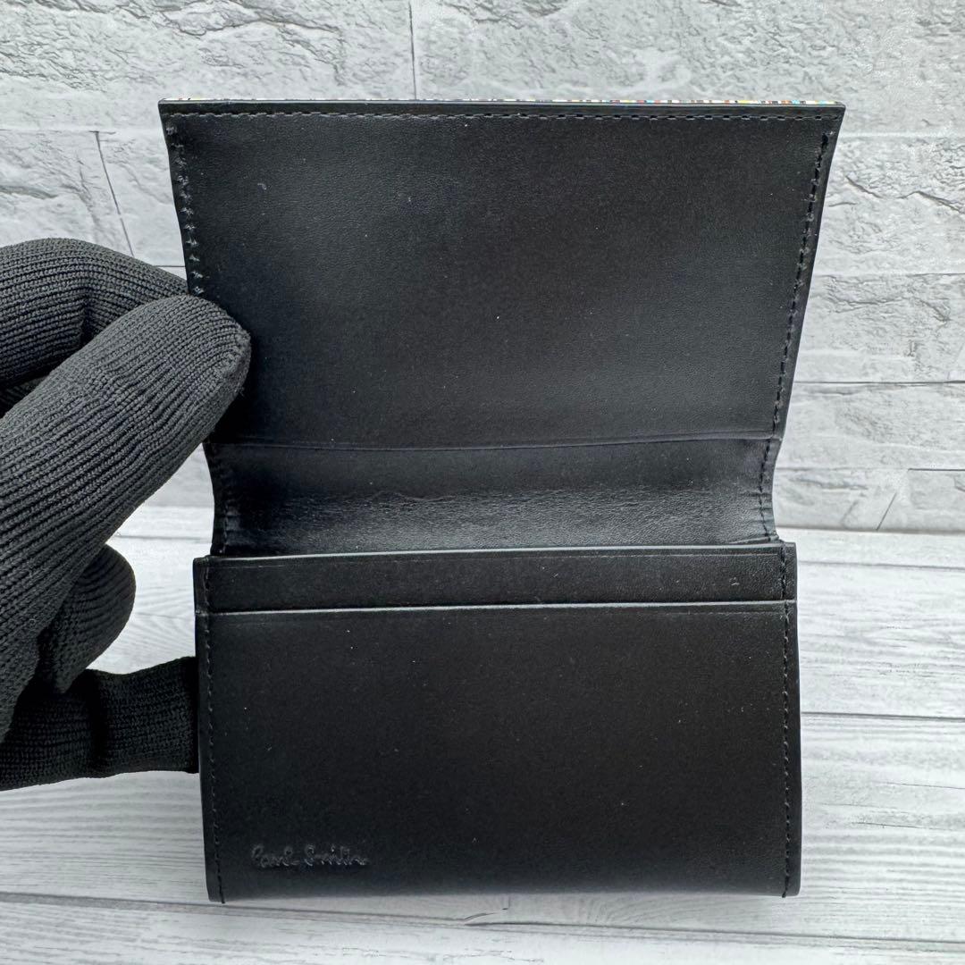 【極美品】Paul Smith マルチストライプ　名刺入れ　レザー　ブラック