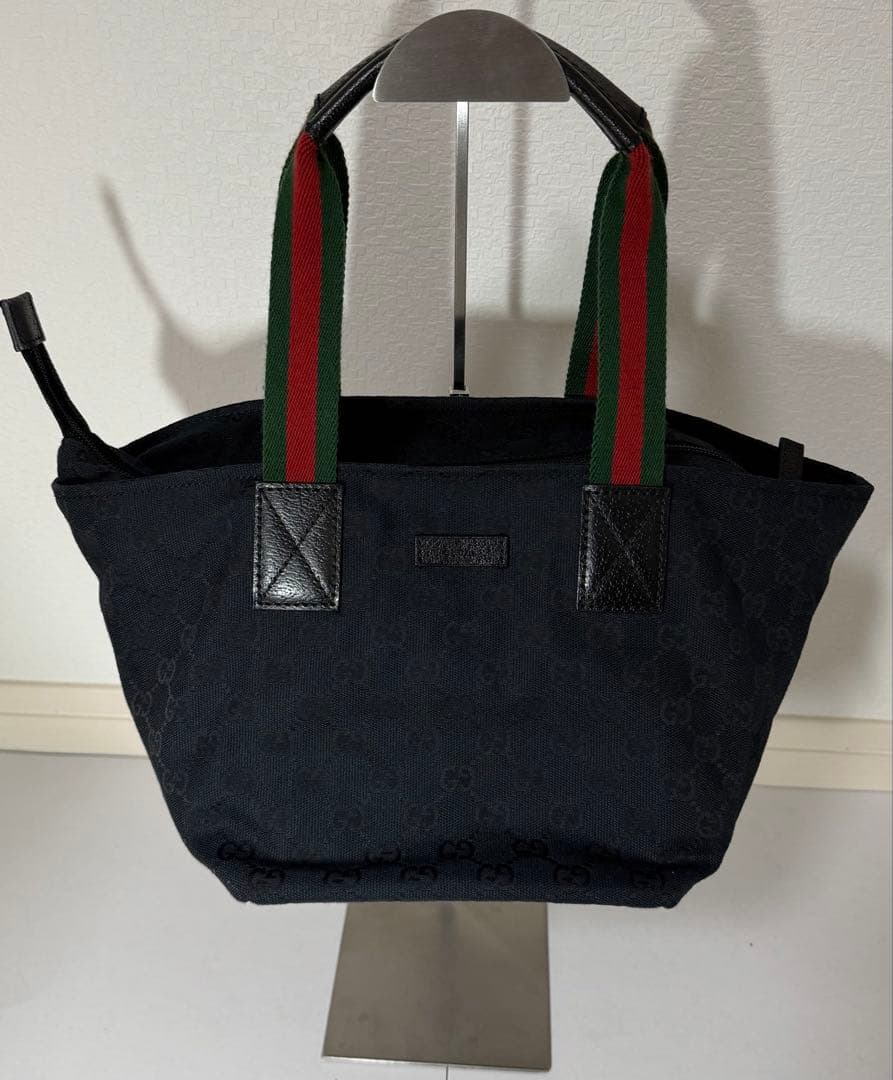 GUCCI トートバッグレディース シェリーライン キャンバス 舟形 GG柄 黒