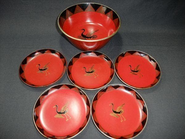 菓子器 取り皿 鶴 天然木 本漆器 明治期 時代物 骨董