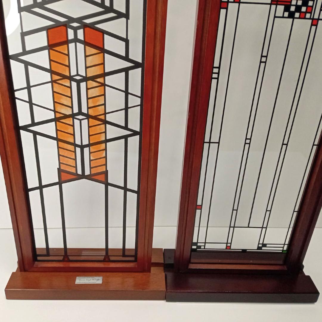 フランクロイドライト ステンドグラス木製枠２枚パレード＆ロビー邸グラスマスターズ