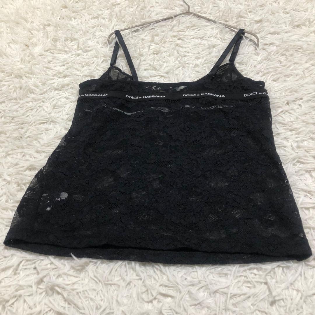 Y2K DOLCE&GABBANA 42 レース テープロゴ キャミソール 黒