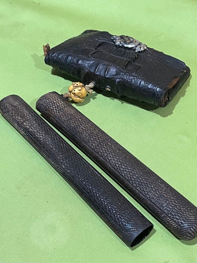 小*城様 喫煙具　当時物　クロコダイル　煙管入れ　煙管　金銀装飾