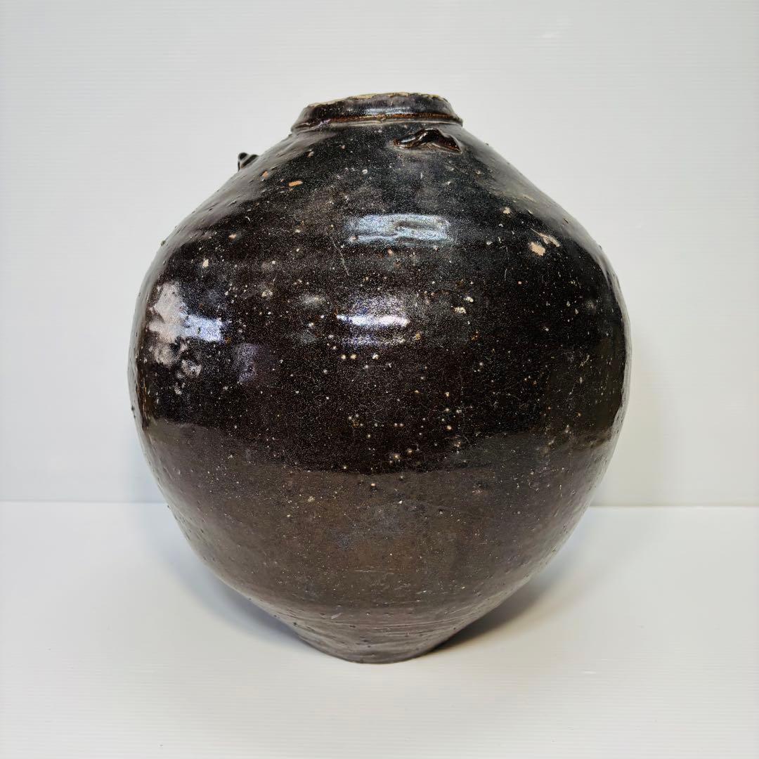呂宋壺 黒釉四耳壺 大壺 高さ35cm 南安 ルソン 渡来 東南アジア美術
