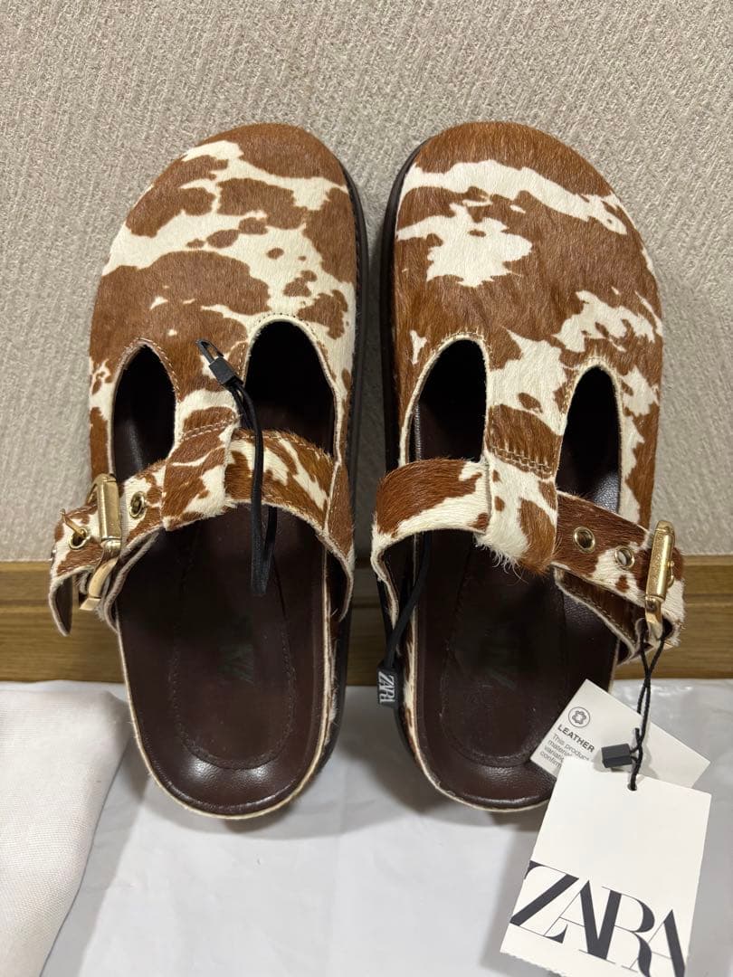 ZARA ザラ 牛柄 サボ サンダル ハラコ調 35 未使用 保存袋付き