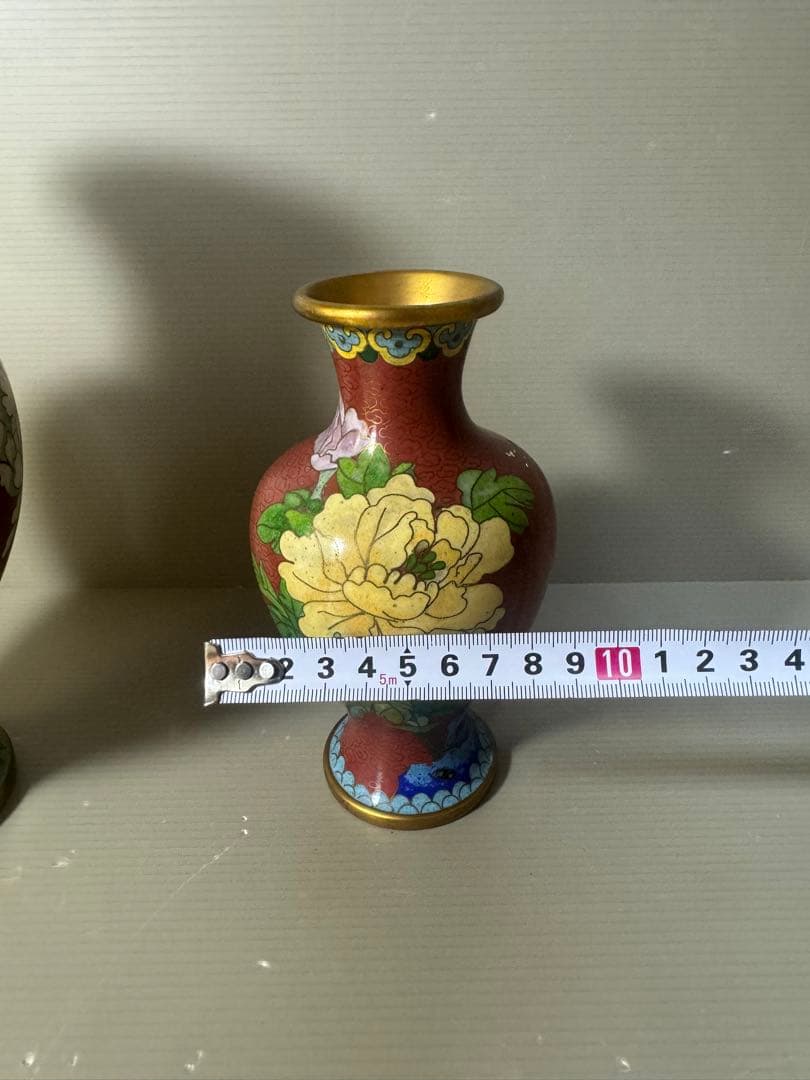 2492 七宝焼　景泰藍　琺瑯　花瓶　2客
