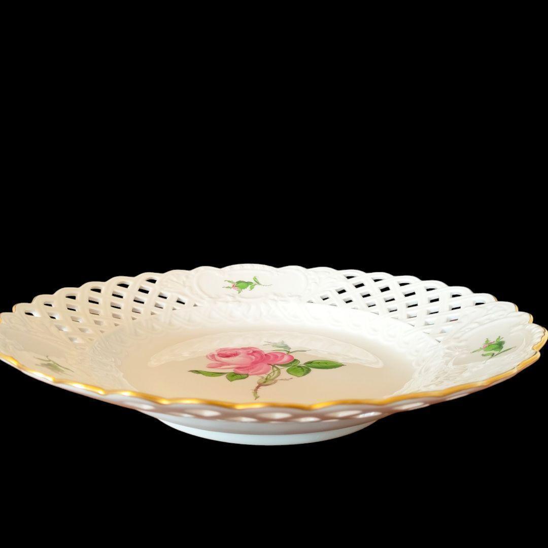 マイセン MEISSEN ピンクローズ オープンワーク 透かしプレート 1級品