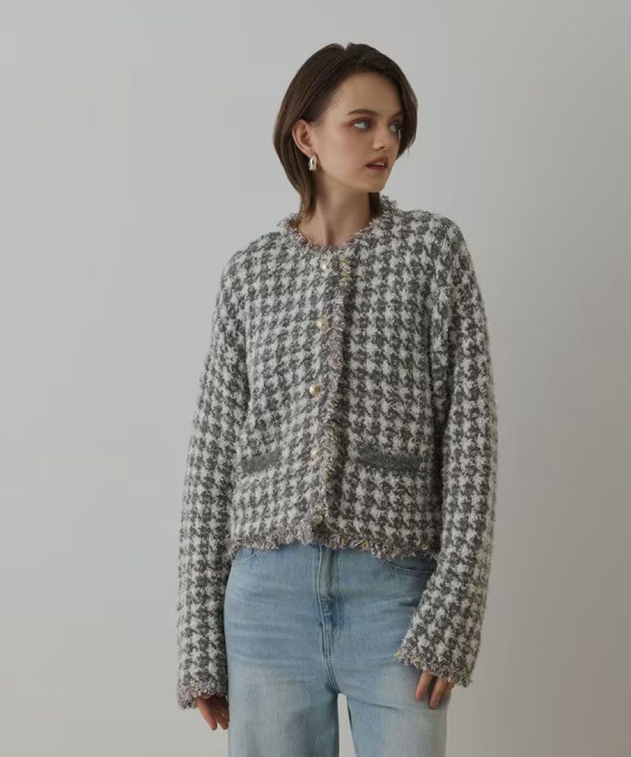 【グレースコンチネンタル】 ツイードニットショートカーディガン