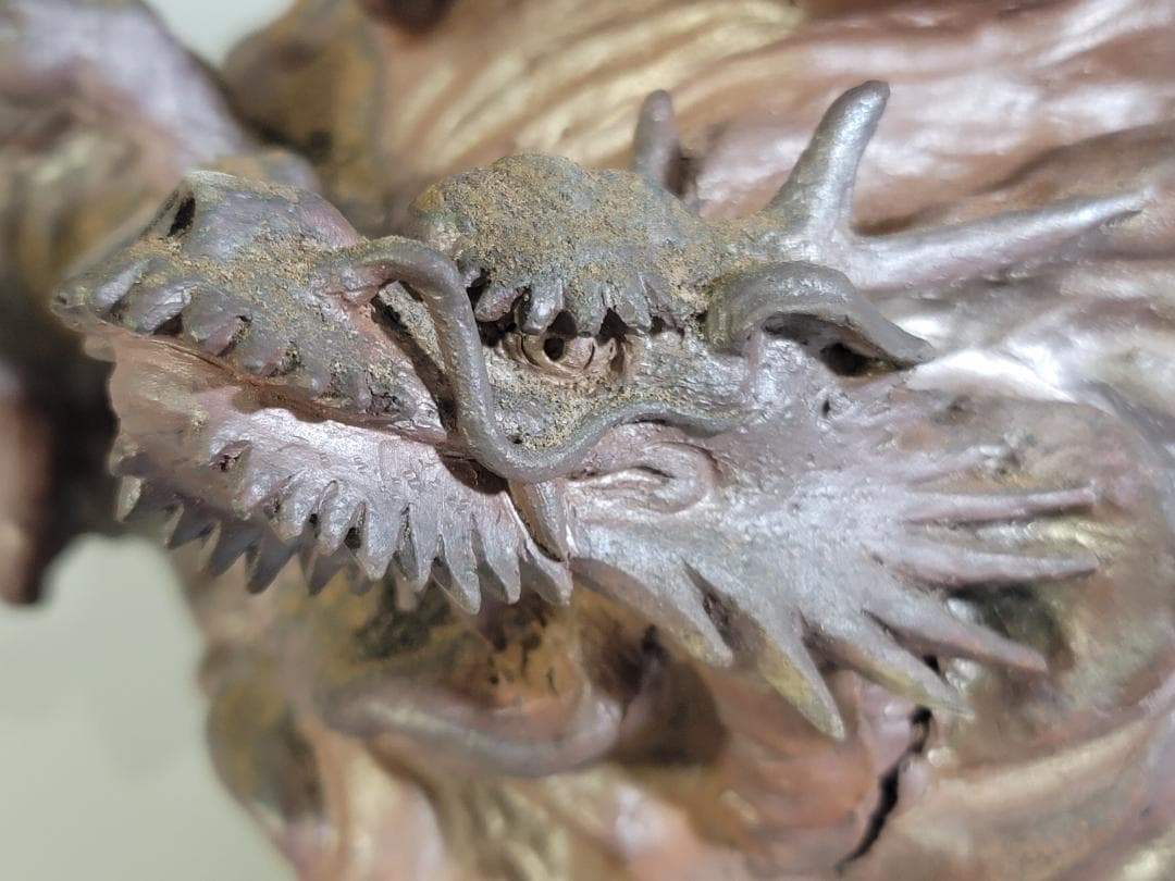 古い備前 雲龍 置物 時代箱 DT405