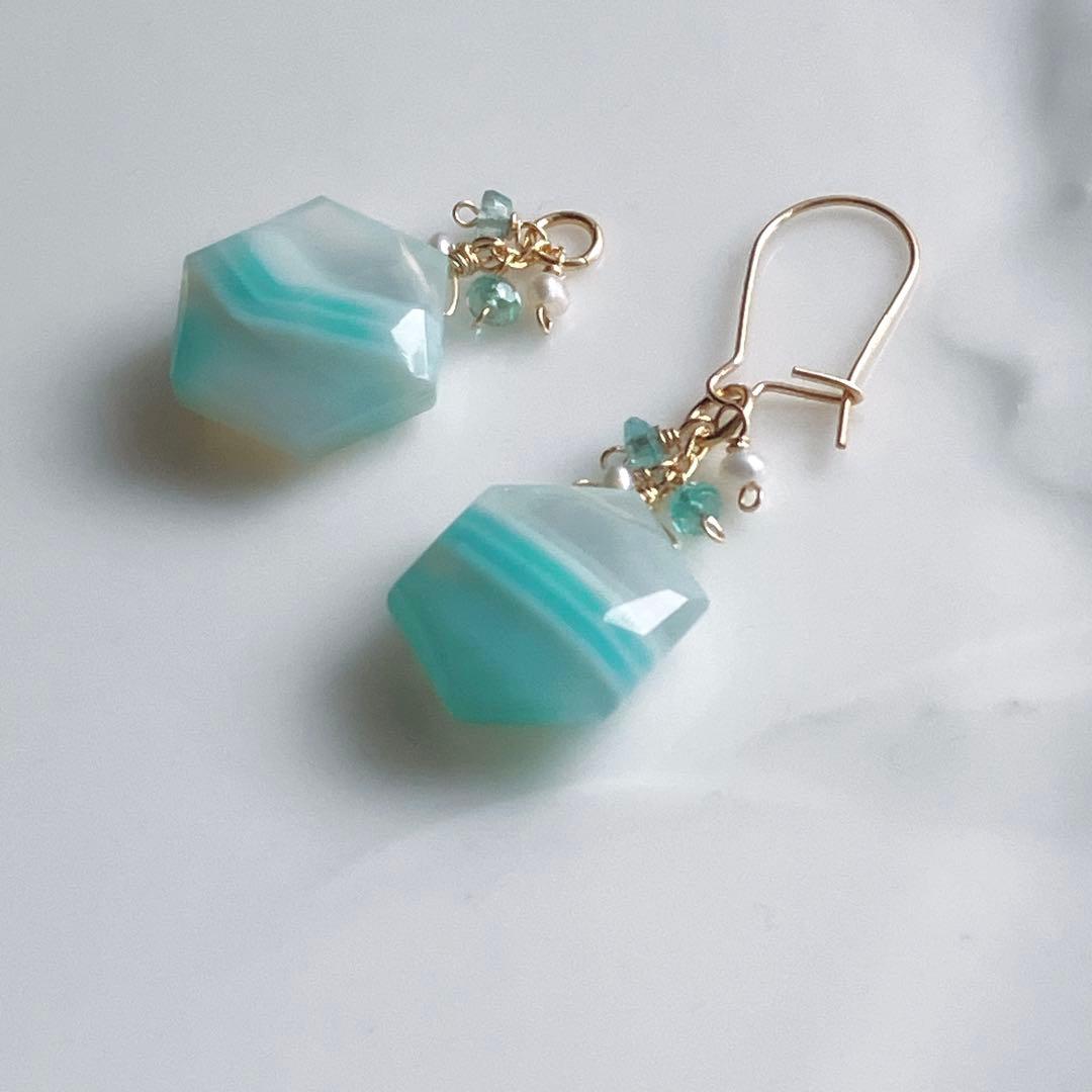 Kaya◆カラーバンデットアゲート×エメラルド×淡水パールチャーム