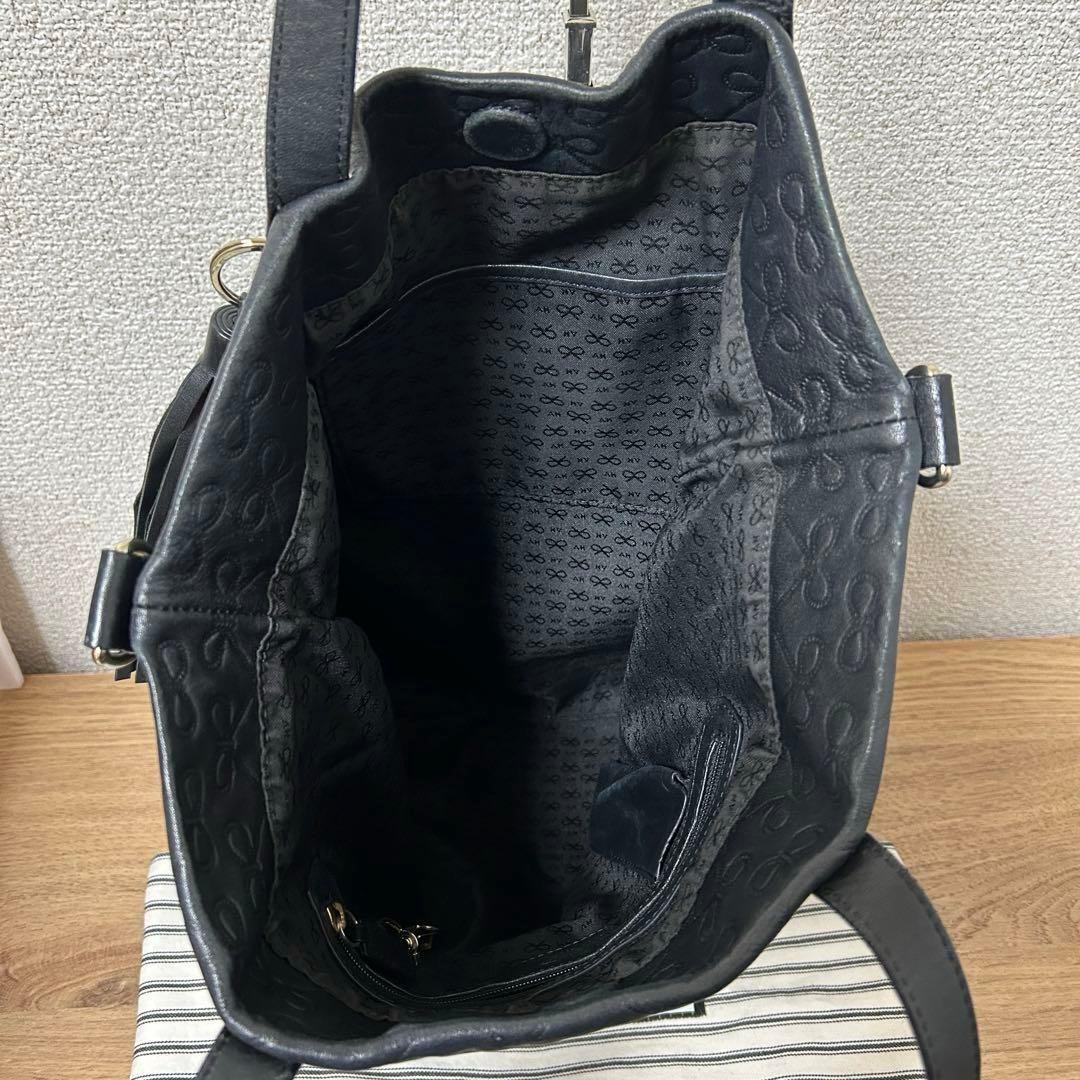 アニヤハインドマーチ　ショルダーバッグ　レザー　ブラック　フリンジトートバッグ