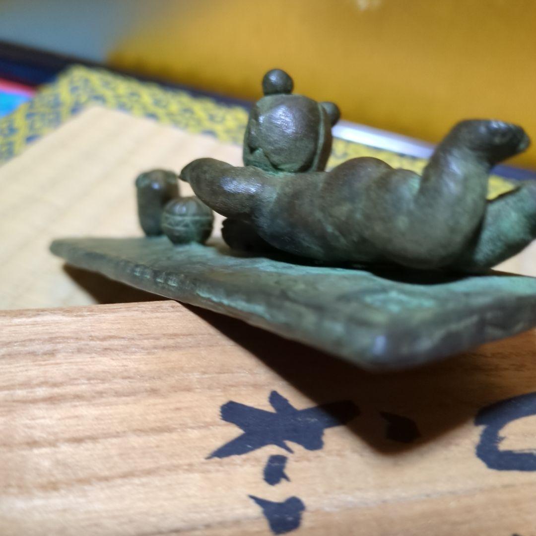 蝋型鋳銅、子供と毬と犬の日和、文鎮置物 木箱付き