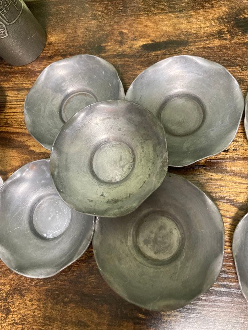 し*ん様 清 乾隆年間　錫制茶托 尚天泰款 中国 古美術　煎茶道具 古錫造 時代