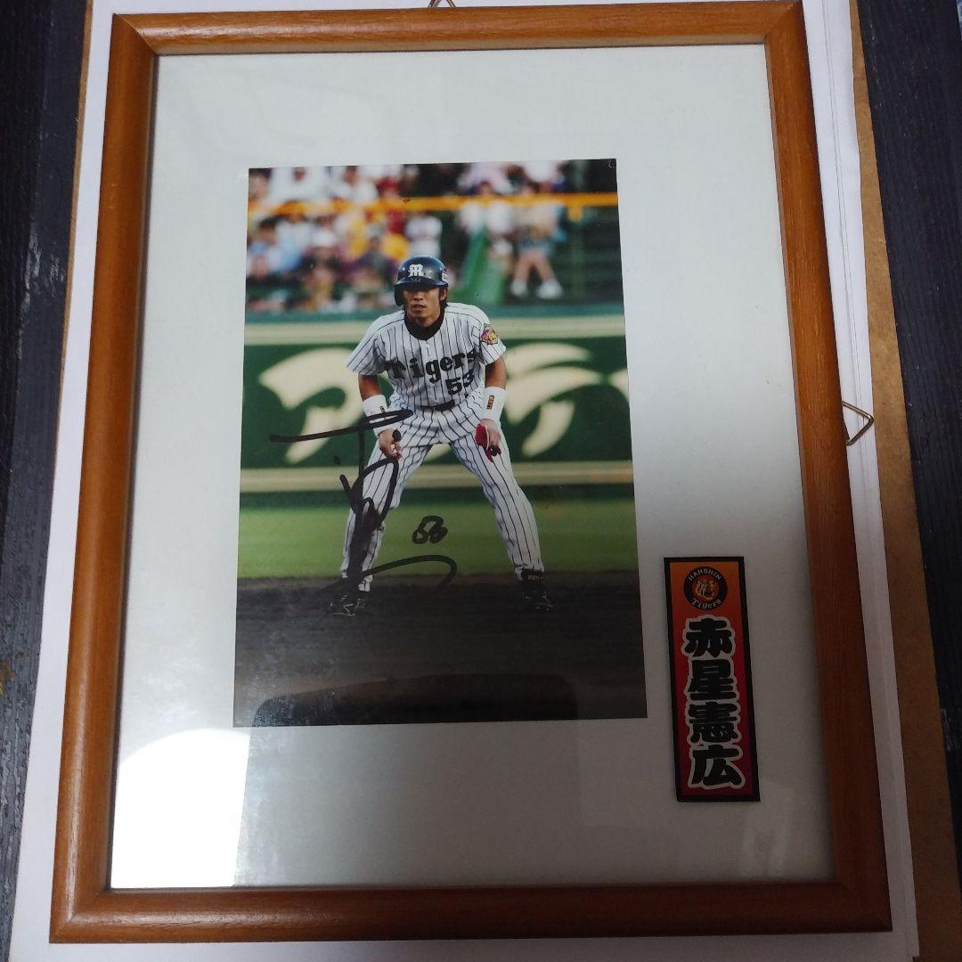 阪神タイガース赤星53自筆サイン入り選手写真 木製フレーム