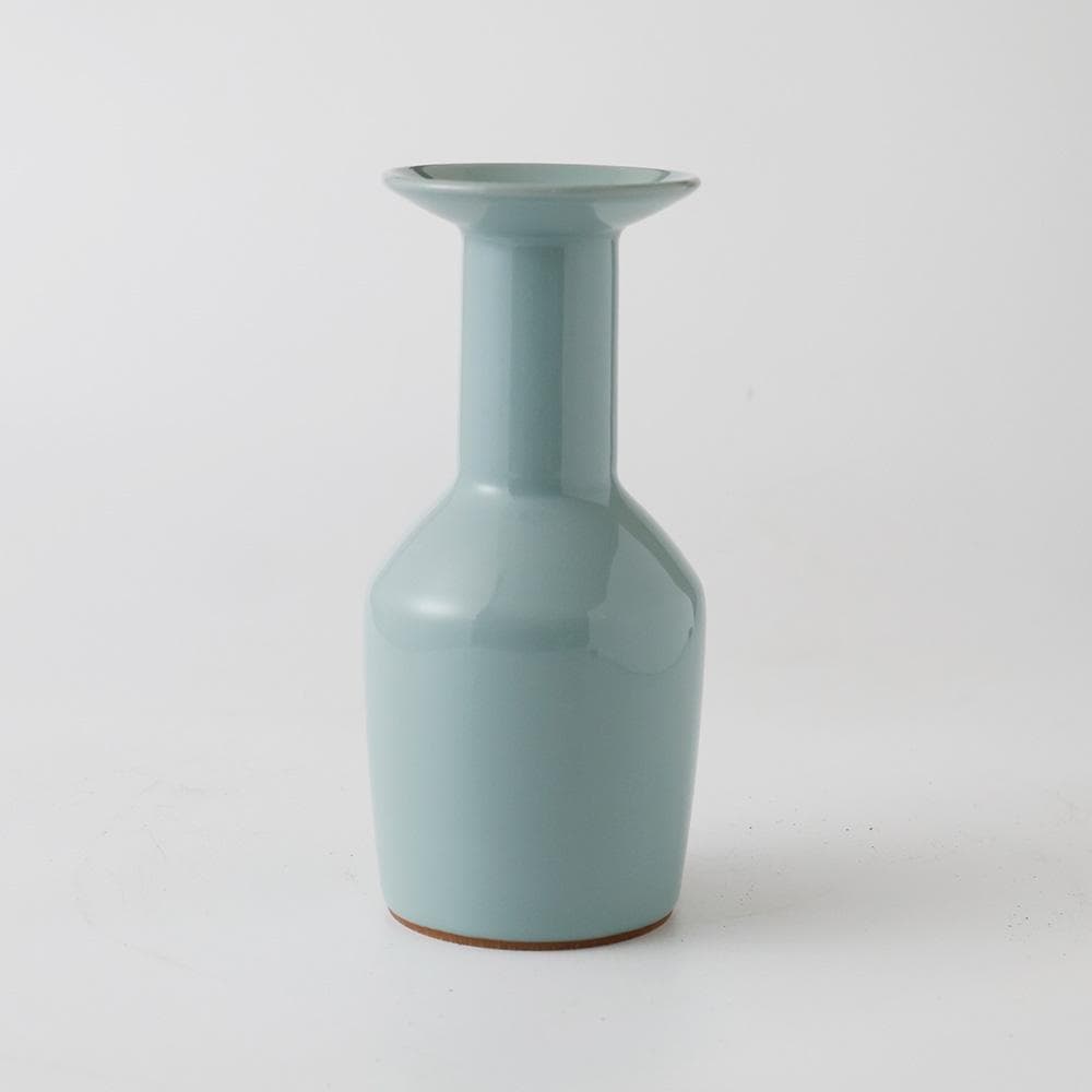 T　 時代 三代 諏訪蘇山　花入 共箱 　青瓷 青磁 茶道具　黄布　しおり　陶歴