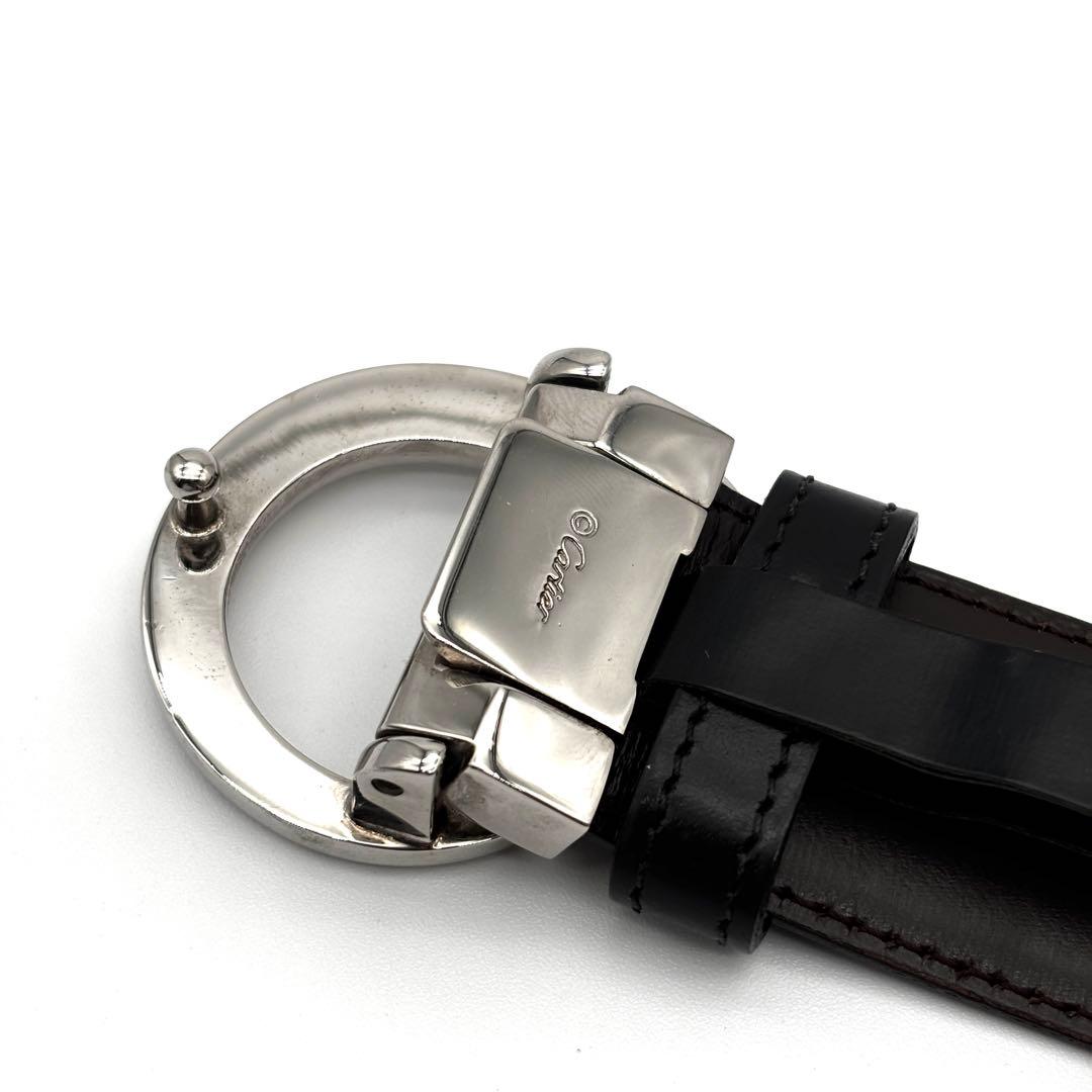 美品 カルティエ リバーシブル ベルト パンテール ロゴ金具 レザー 黒 茶