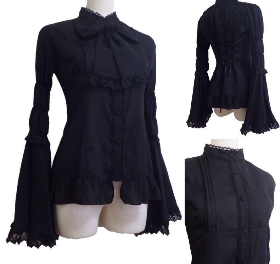 ATELIER PIERROT 立ち襟姫袖シフォンブラウス