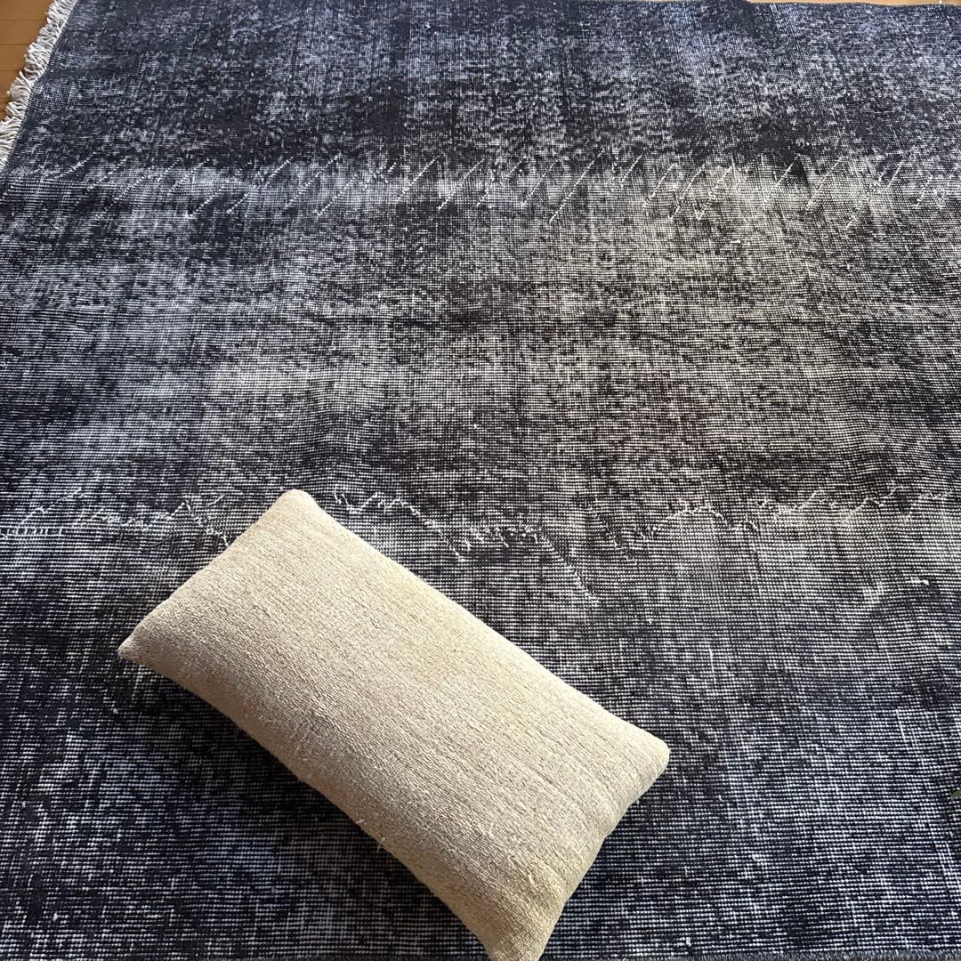 大判157×256レアカラー　ダークネイビーグレイ　擦れ　トルコヴィンテージラグ