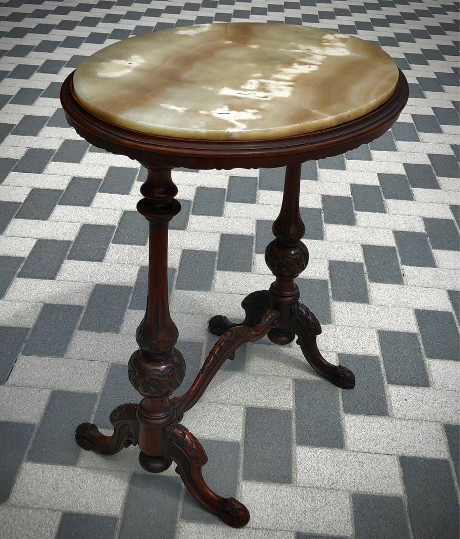 骨董家具　英国製　アンティーク 天然　アラバスター大理石　天板 サイドテーブル