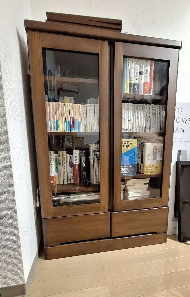 ガラス扉付き本棚 ブラウン 120×80×32