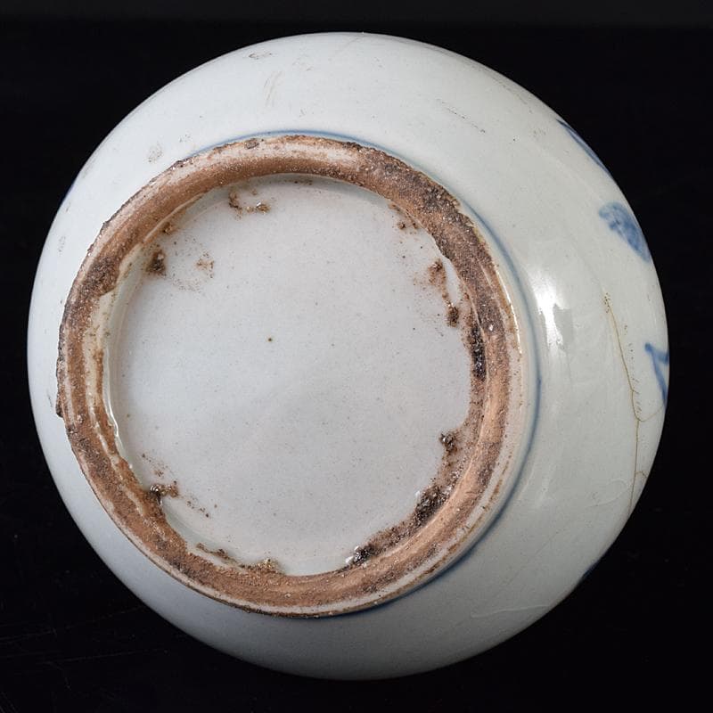 朝鮮美術　李朝　染付　蝙蝠花文　徳利　長顎瓶　時代箱付　M　R8385