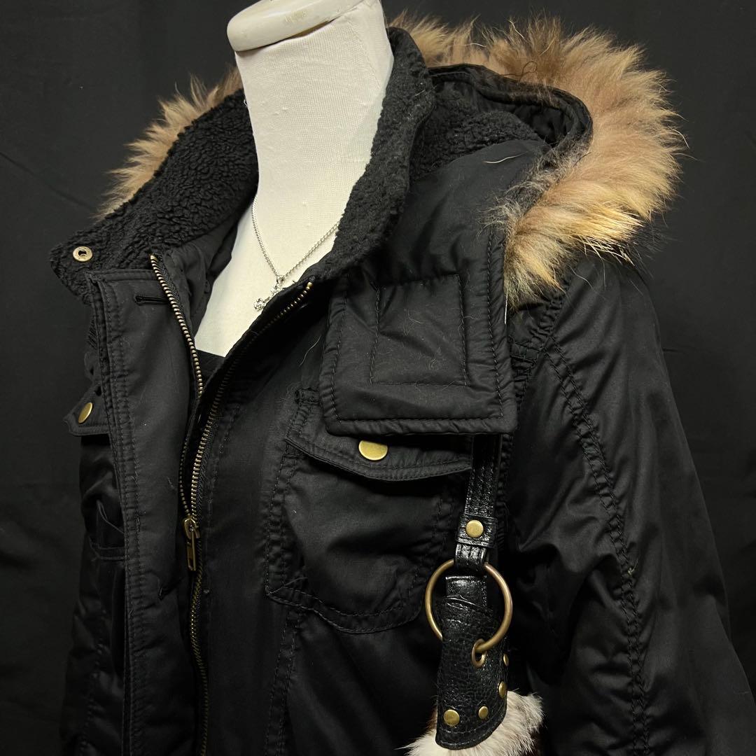 平成ギャル　y2k グランジ　ファー付き　モッズコート　ブラック　ギミック