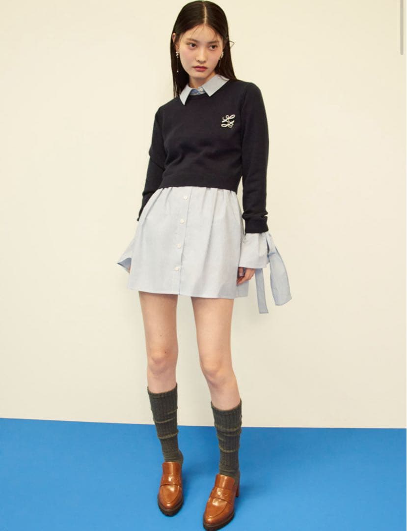 snidel スナイデル ニットセットブローチ付きミニシャツワンピース