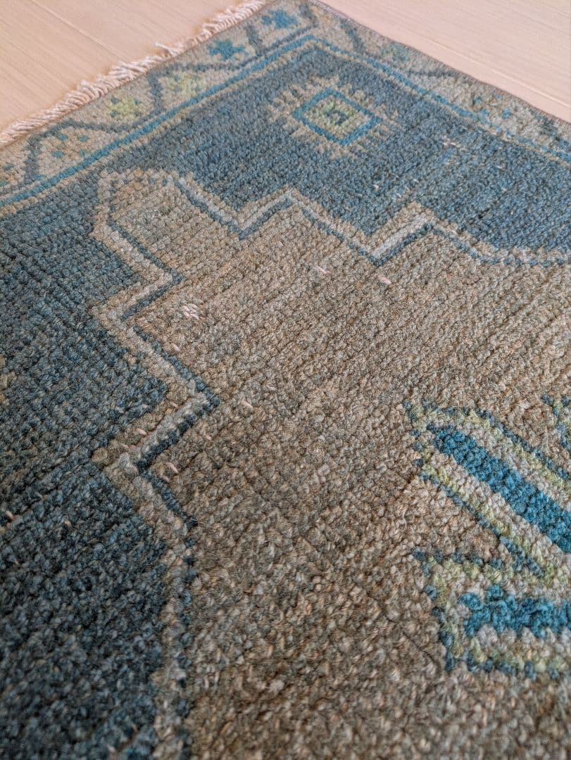 43×107 ヴィンテージトルコブルーメダリオン　トルコラグ　ミニサイズ