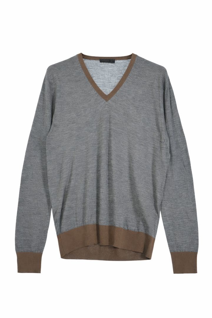 2012 PRADA Vネックニット　イタリア製　ブラウン×グレー