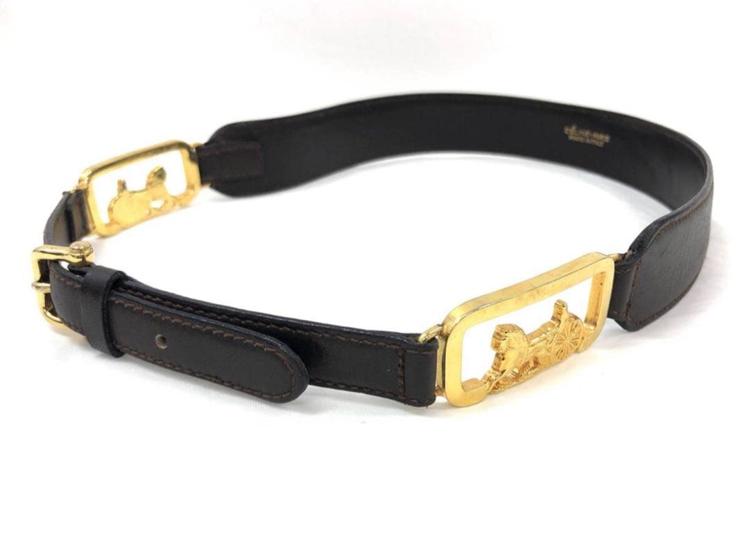 T04/078CELINEセリーヌ 馬車金具 ゴールドバックル ベルト ブラウン