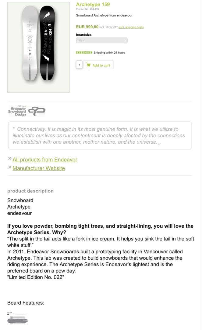 【新品限定品】Endeavorboards Archetype156cm