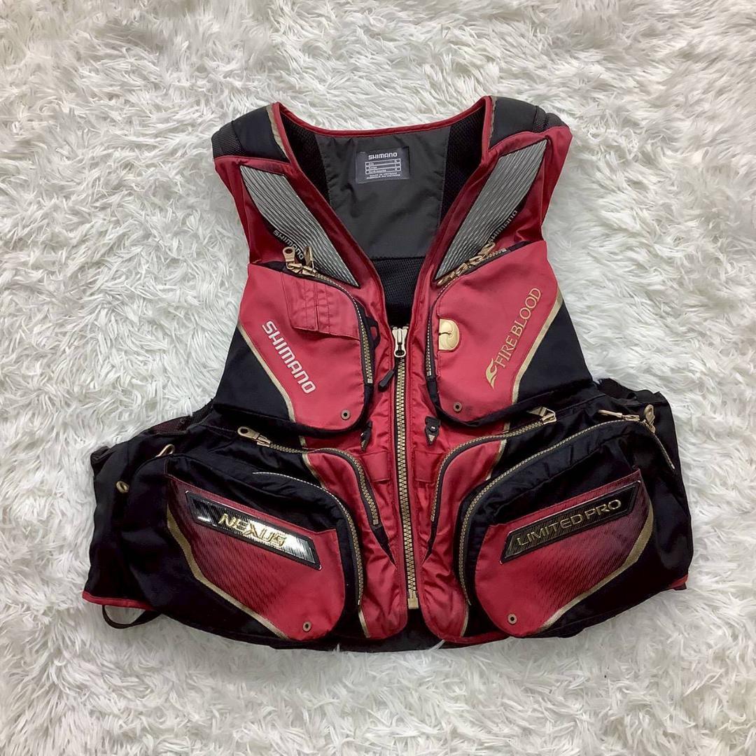 訳あり フィッシングベスト 釣り ネクサス リミテッドプロ 赤 黒 ナイロン