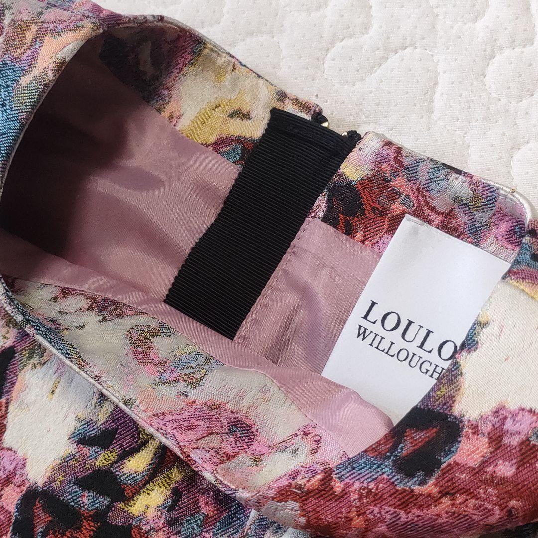 極美品✨ルルウィルビー　ジャガード織りひざ丈ワンピース　パフスリーブ　ピンク　1