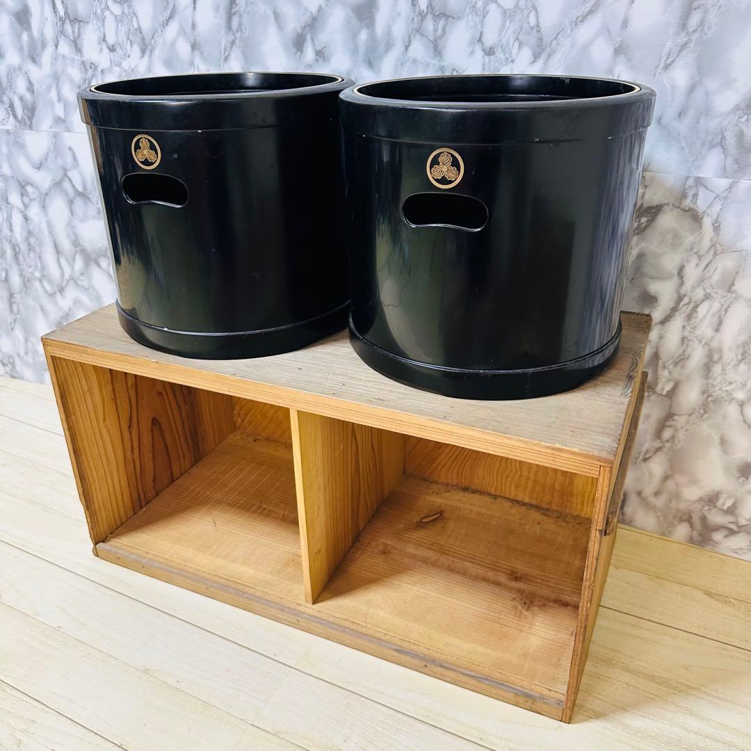 黒色火鉢枠　 2個セット　漆器　豊臣秀吉家紋　アンティーク　骨董品　木箱限定値引