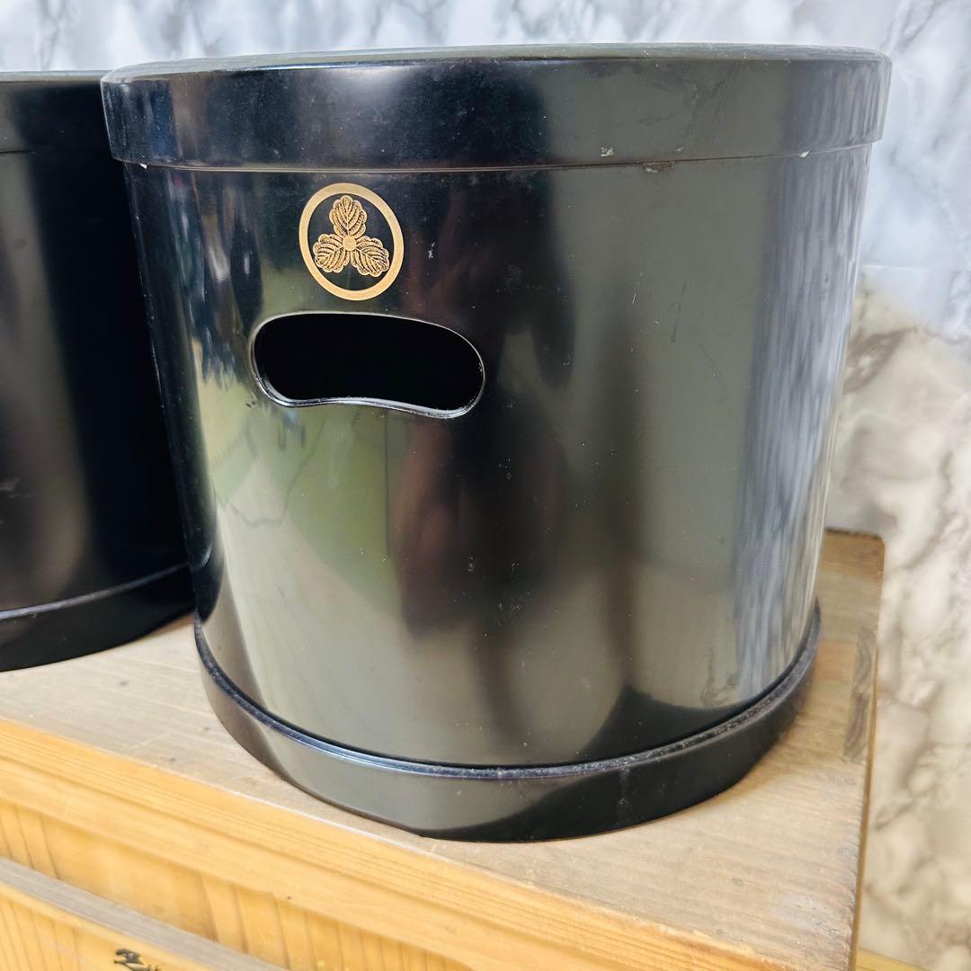 黒色火鉢枠　 2個セット　漆器　豊臣秀吉家紋　アンティーク　骨董品　木箱限定値引