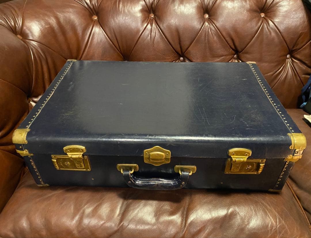 アンティーク　ヴィンテージ　トランク　ネイビー　ゴールド　ブルー