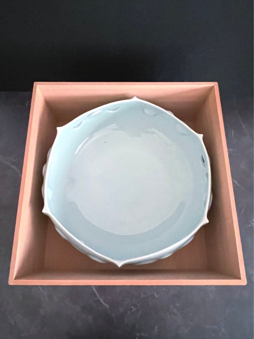 【白青磁／盛器】大皿　盛皿　器　花器　京都　陶芸家　長谷川勇　新品未使用　共箱