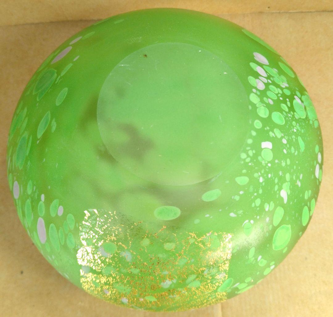 【本物保証】藤田喬平 手吹 金彩花瓶(緑色系) 共箱 栞 ｗ16㎝超