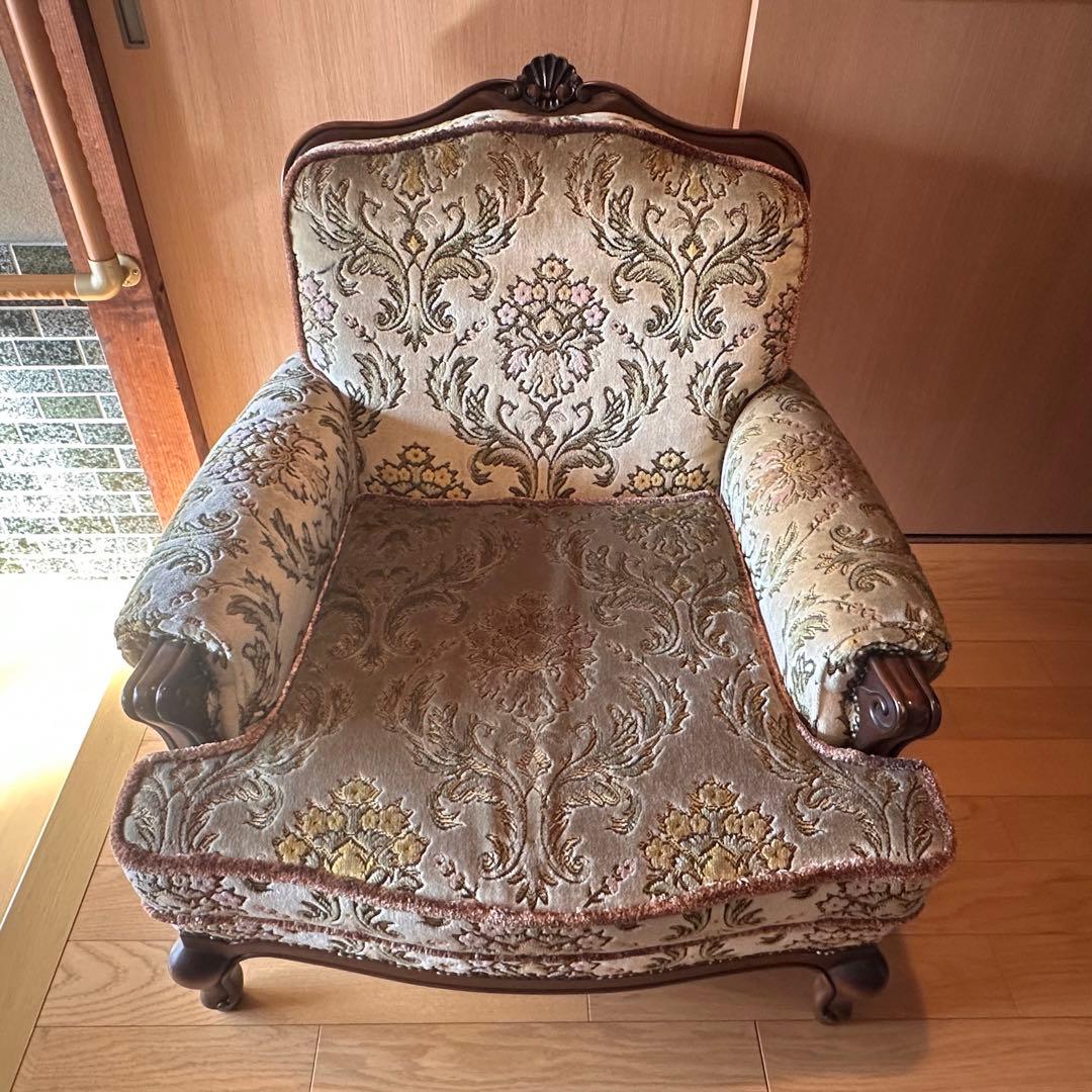 【美品】カリモク シングルソファ インテリア アンティーク 猫脚 1人掛け 椅子