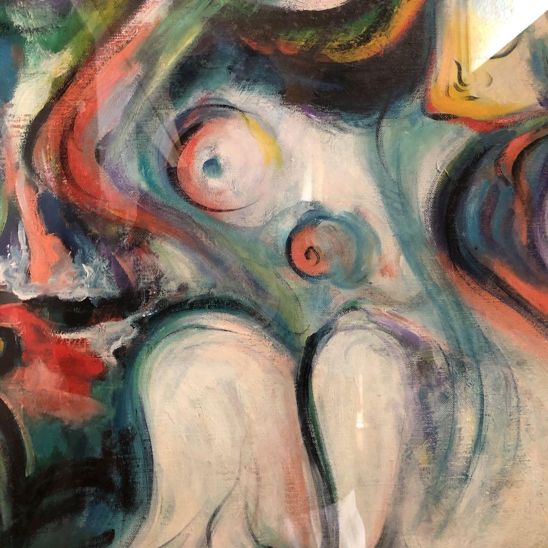 人気作家 鈴木康雄 油絵　親子の入浴　サイズ727×606mm相場価格260万円