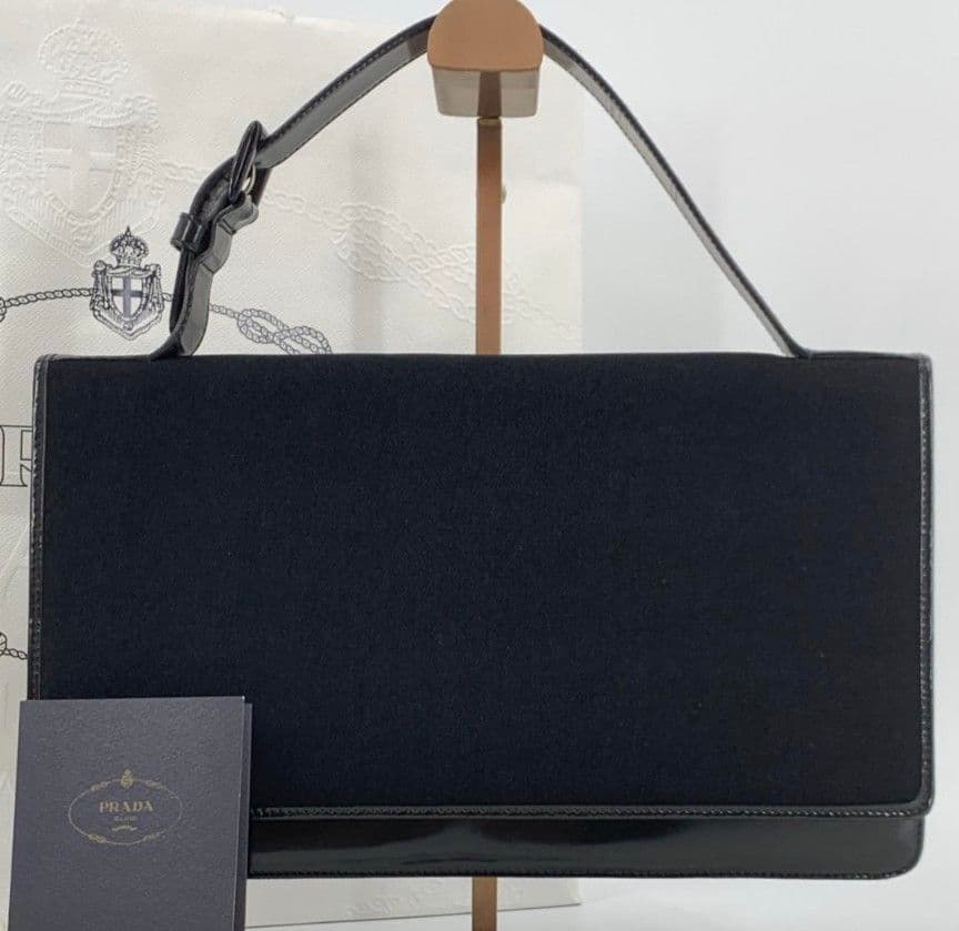 プラダ ハンドバッグ 腕掛け ナイロンキャンバス パテントレザー エナメル