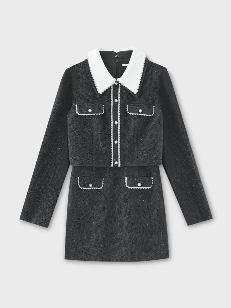 M me eme エムミーエメ ウールヘリンボーンミニワンピース