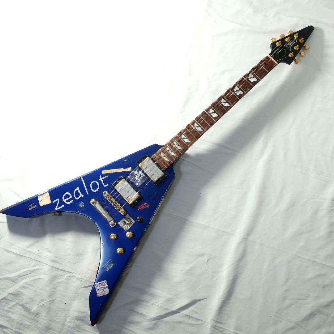 ヒ*デ様 Burny フライングV エレキギター ブルー GOTOHペグ装備