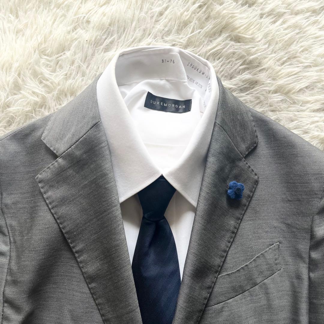 <美品>LARDINI easy wear 新ロゴ グレー ウールジャケット44