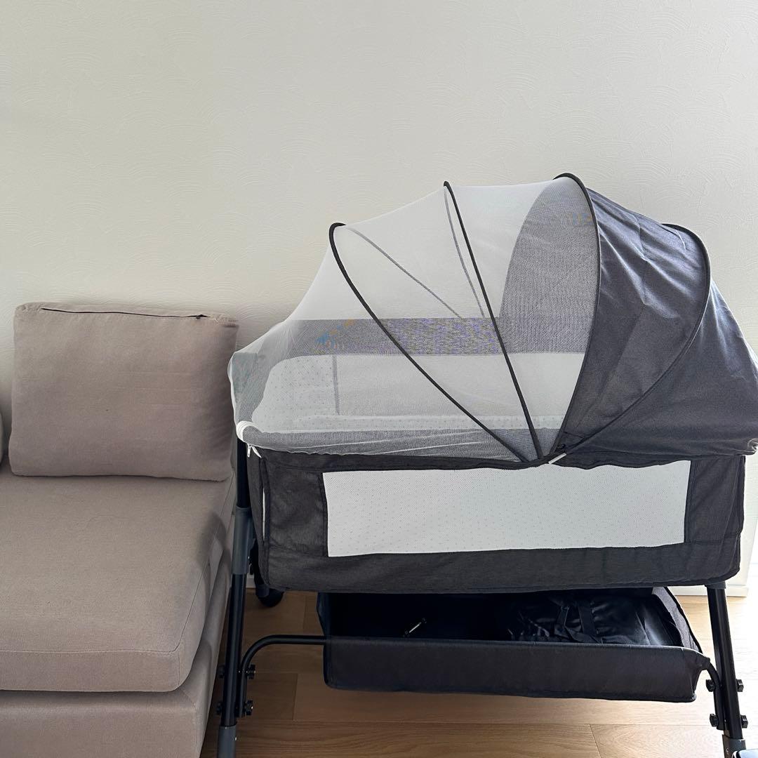 Babygjoy 4-in-1 折りたたみベビーベッド グレー 収納バッグ付き