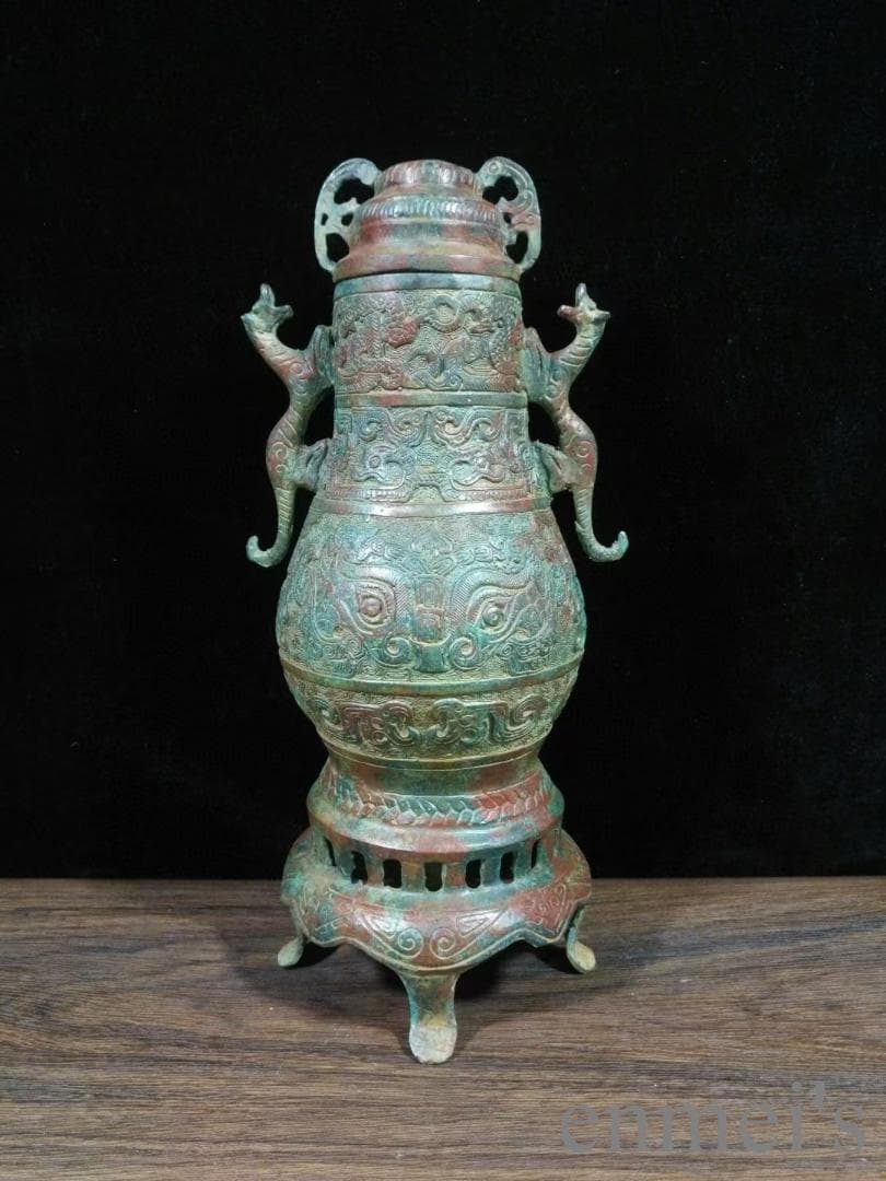 中国古美術 商周 青銅器 双龍壺 禮器 酒器 龍紋 帝王器物 古美術 骨董品