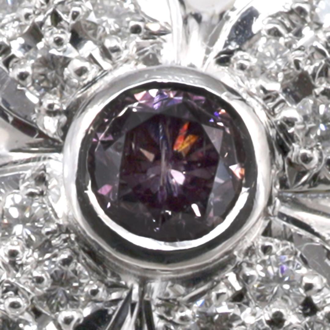 ピンクダイヤとダイヤの4枚花びらモダンなブローチ　Pt900