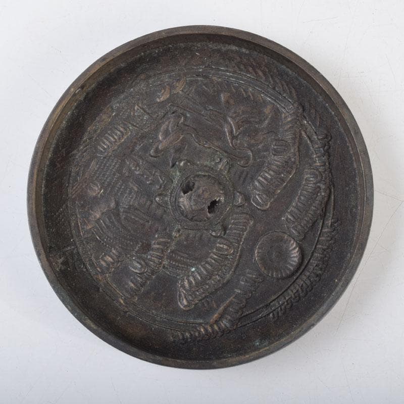 中国　古銅　銅鏡　古鏡　紙鎮　文鎮　2点　C　9214