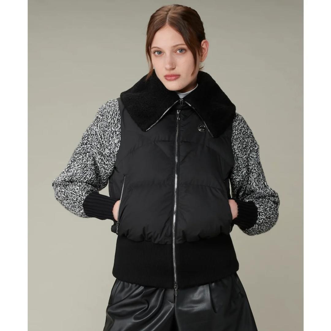 値下 ランバンスポール　中わたアウターベスト　38　ブラック　黒