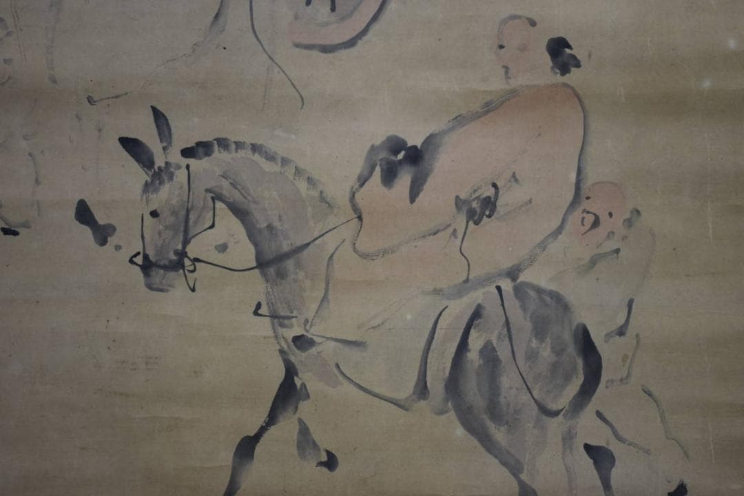 真作/洞山/ロバ人物画賛/布袋屋掛軸HE-467