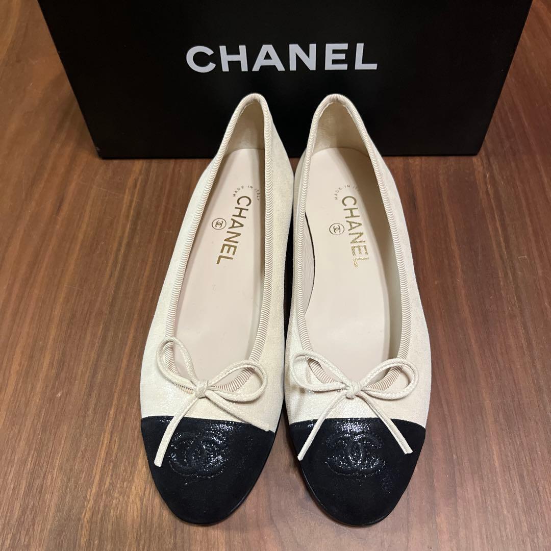 極美品　CHANEL バイカラー　バレリーナ　フラットシューズ